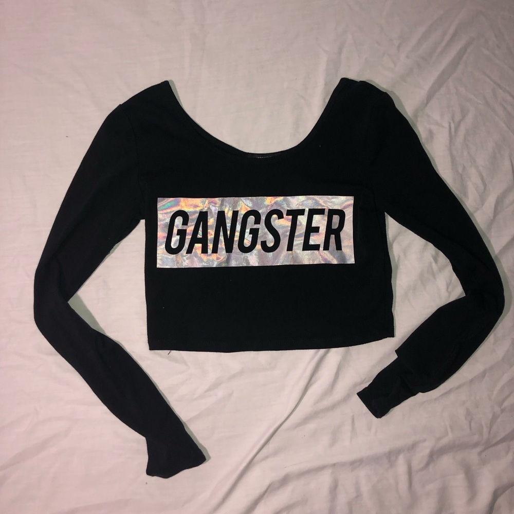 Black long sleeve “Gangster” crop top
